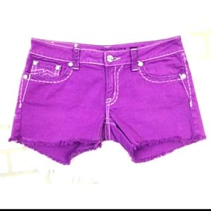 Miss Me Raw Fray Hem Purple Jean Shorts